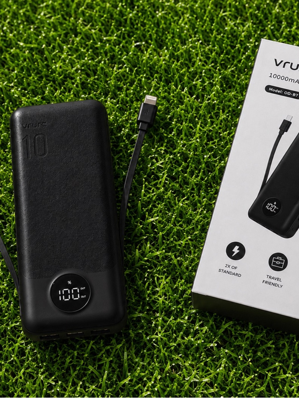 10000mAh Black Portable Power Bank Charger with LED Display